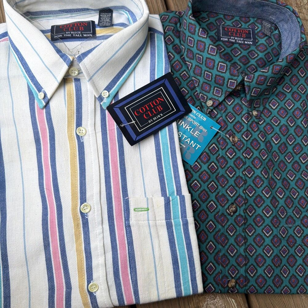 Vintage Cotton Club By Block Tall Man Shirt Lot 2 NWT 16 LT 16.5 Cotton 1996